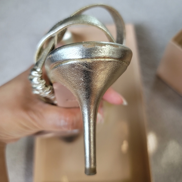Prada Nappa Silk Pirite Gold Ankle Strap Sandals 36 w Box - Picture 10 of 14